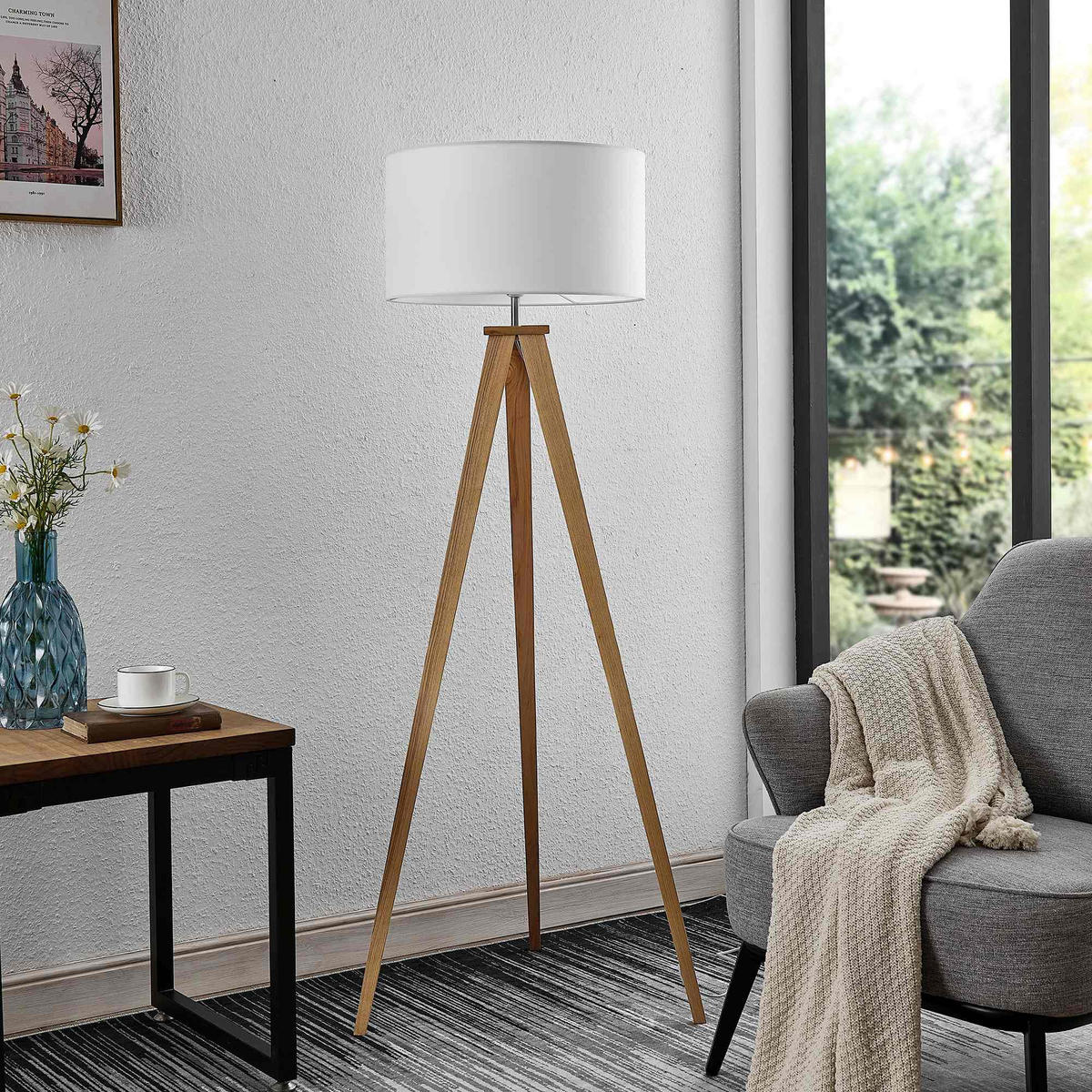 STEHLEUCHTE Colchester 45/148 cm   - Weiß/Naturfarben, KONVENTIONELL, Holz/Textil (45/148cm) - Novel