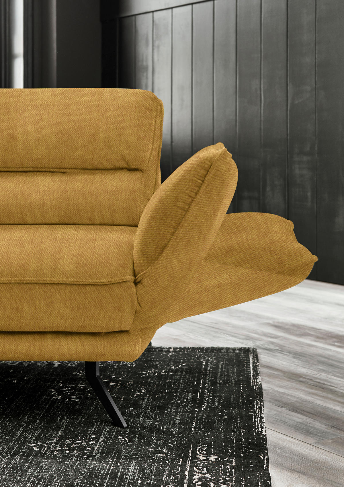 ECKSOFA in Velours Currygelb  - Currygelb/Schwarz, Design, Textil/Metall (153/283cm) - Valdera