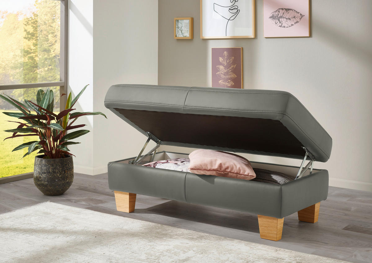 ECKSOFA in Echtleder Grau  235/257 cm  - Eiche Bianco/Grau, Natur, Leder/Holz (235/257cm) - Valdera