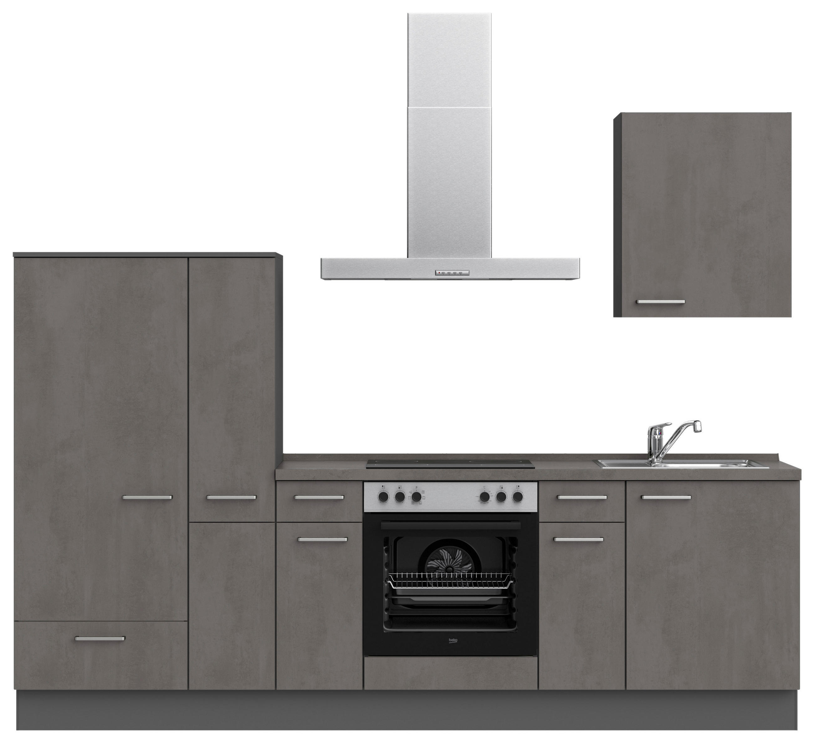 KÜCHENLEERBLOCK 270 cm   in Weiß, Schieferfarben  - Schieferfarben/Edelstahlfarben, MODERN, Holzwerkstoff/Metall (270cm) - Nobilia