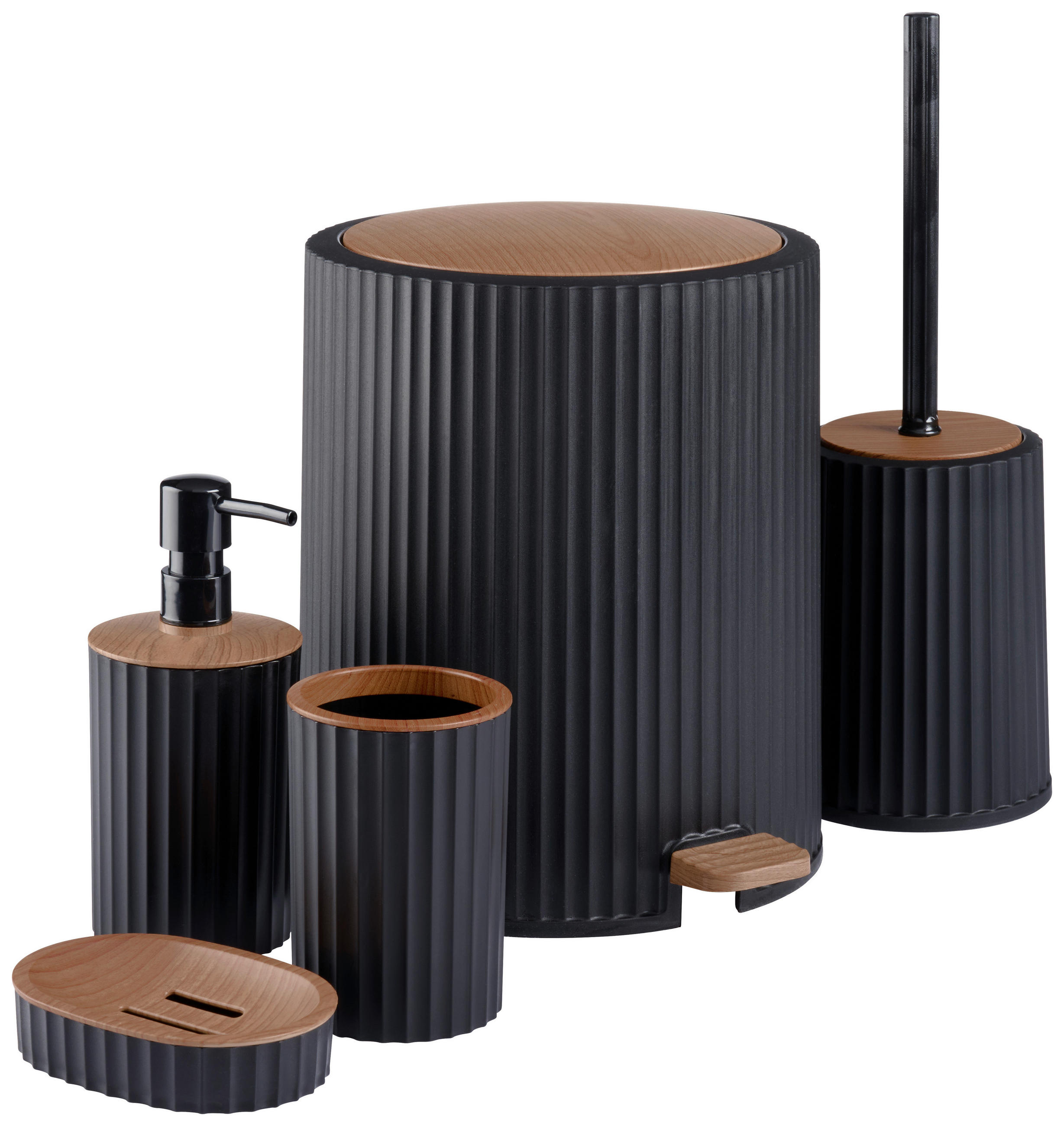 BAD-ACCESSOIRE-SET Kunststoff  - Schwarz/Braun, Design, Kunststoff - Novel