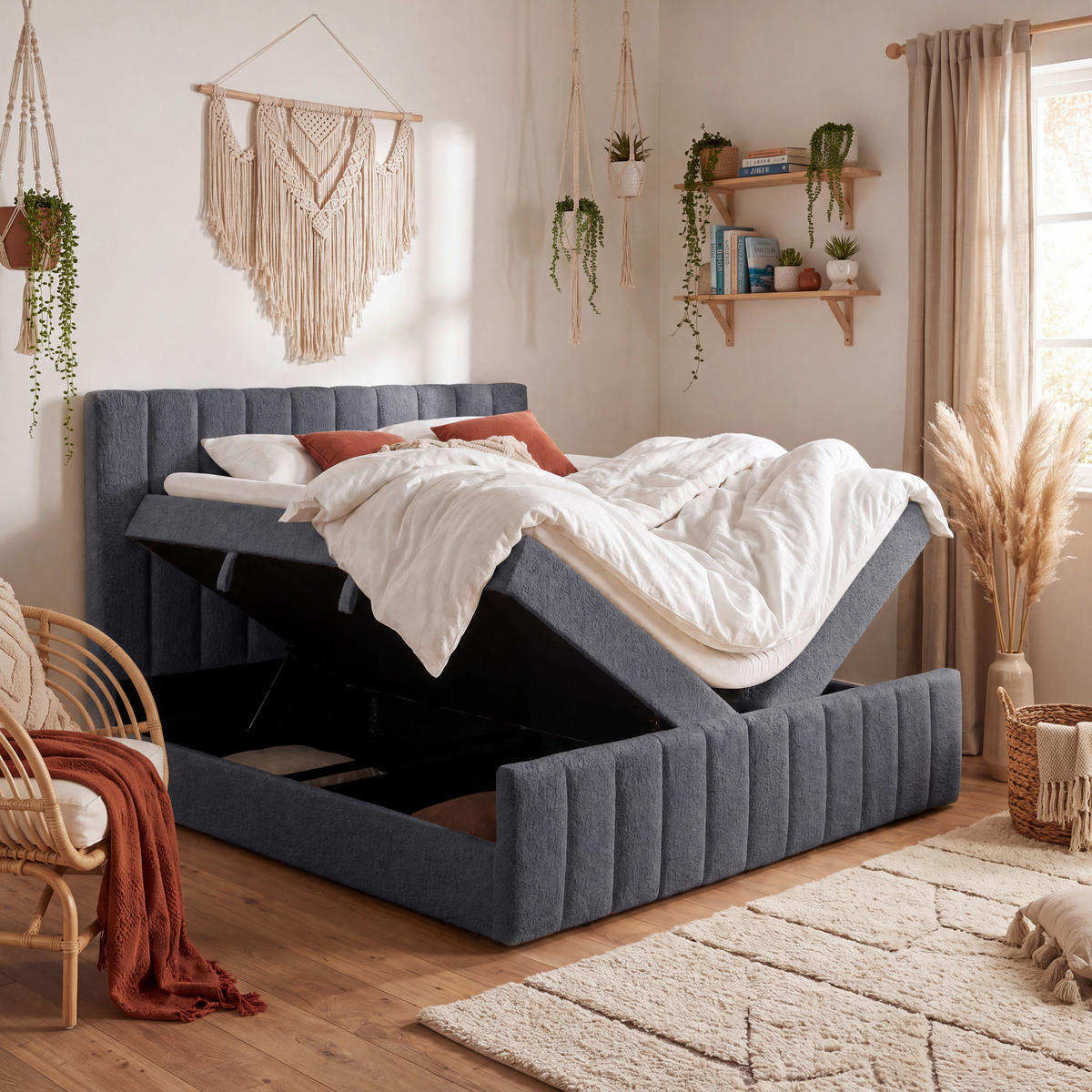 FAMILIENBETT - Anthrazit/Schwarz, Basics, Kunststoff/Textil (240/200cm) - Chameo