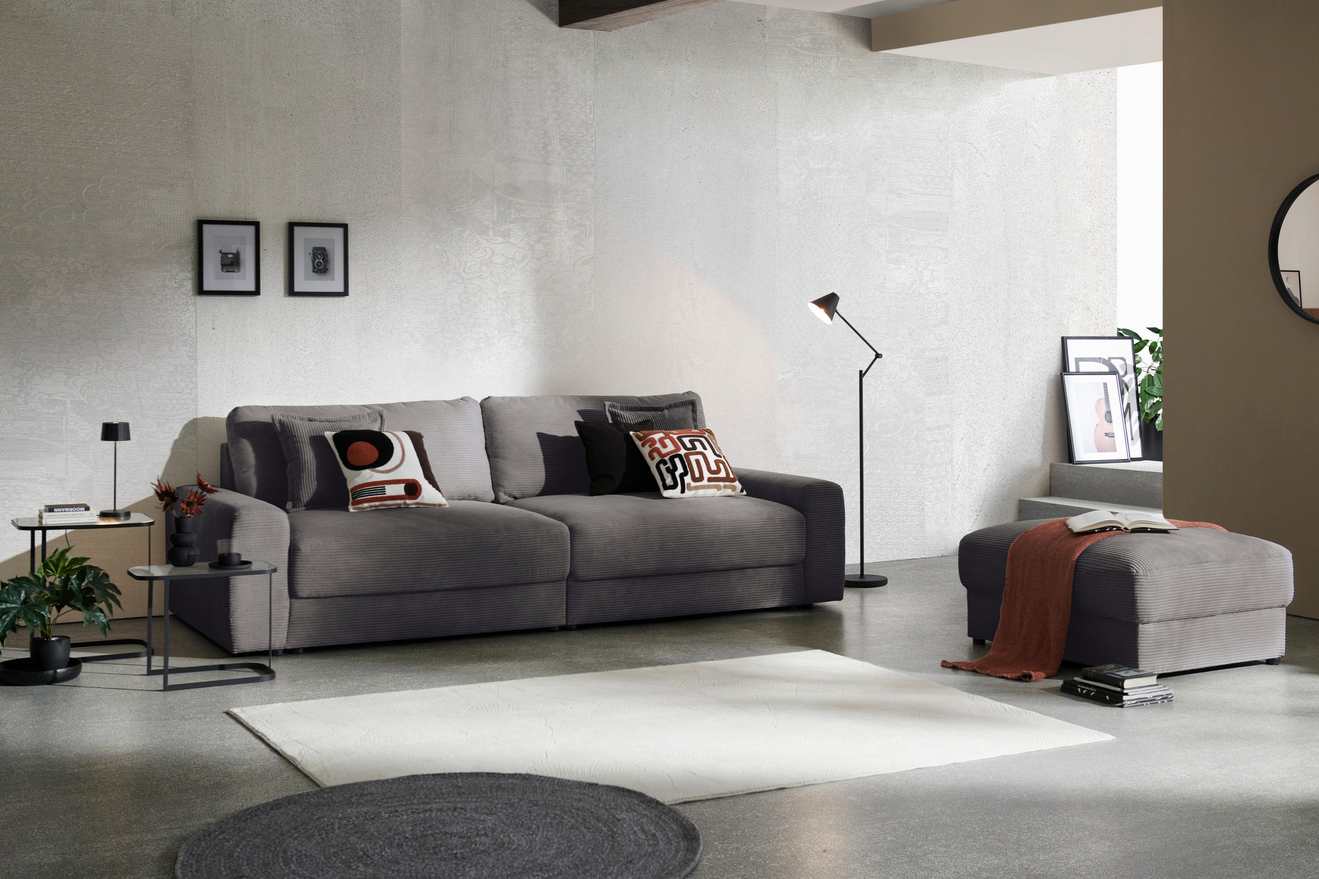 BIGSOFA in Cord Dunkelgrau  - Dunkelgrau/Schwarz, MODERN, Kunststoff/Textil (278/93/112cm) - Carryhome