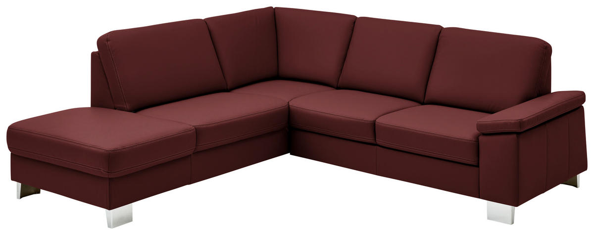 ECKSOFA  in Echtleder Brombeere  235/248 cm  - Brombeere/Alufarben, Design, Leder/Metall (235/248cm) - Beldomo Premium