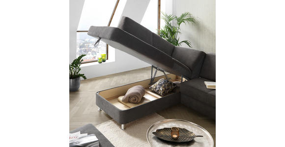 ECKSOFA  in Flachgewebe Grau  256/198 cm  - Chromfarben/Grau, Design, Textil/Metall (256/198cm) - Xora