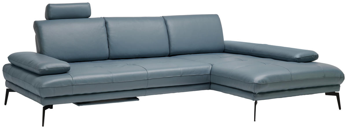 ECKSOFA in Echtleder Graublau  - Graublau/Schwarz, Design, Leder/Metall (187/273cm) - Celina Home