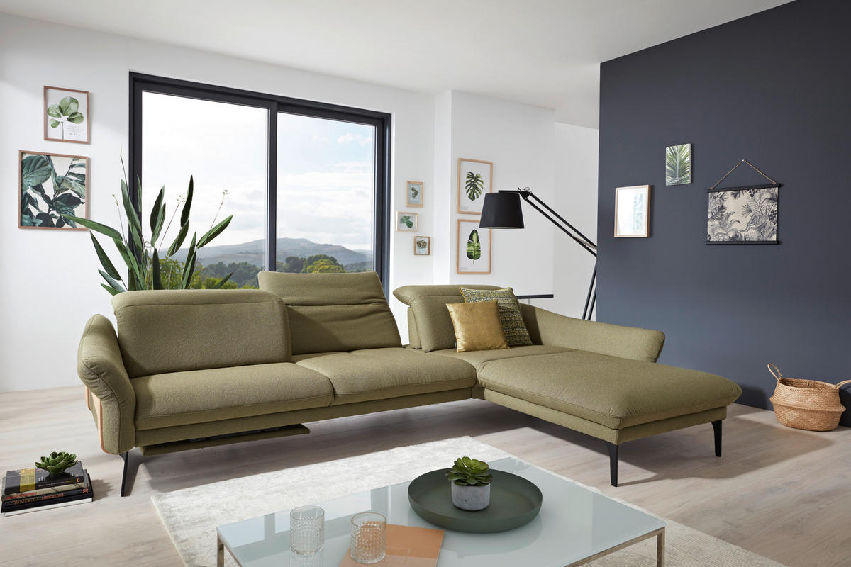 ECKSOFA in Webstoff Olivgrün  - Anthrazit/Olivgrün, Design, Holz/Textil (314/179cm) - Himolla