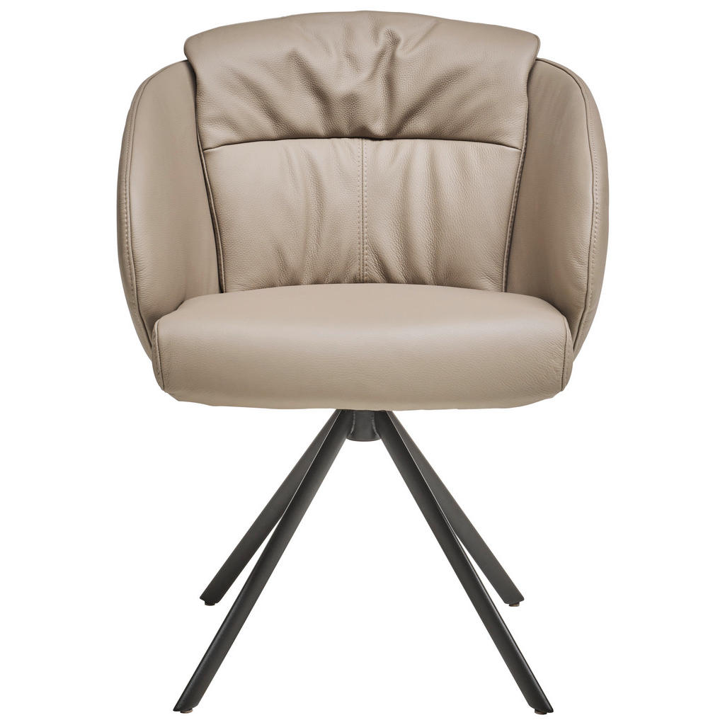 Thumbnail - Johann Jakob Armlehnstuhl, Taupe, Leder, Echtleder, Semi-Anilinleder, Rundrohr, 60x84.5x65 cm, Beinauswahl, Lederauswahl...