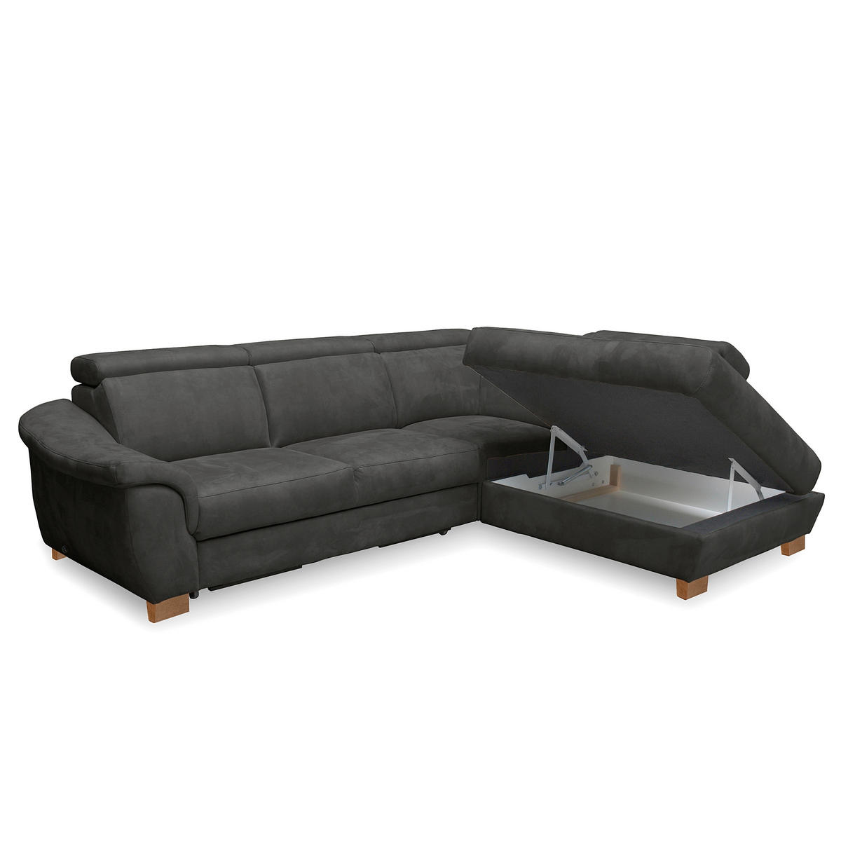 ECKSOFA Mikrofaser Anthrazit  - Anthrazit/Naturfarben, Design, Holz/Textil (276/238cm) - Livetastic