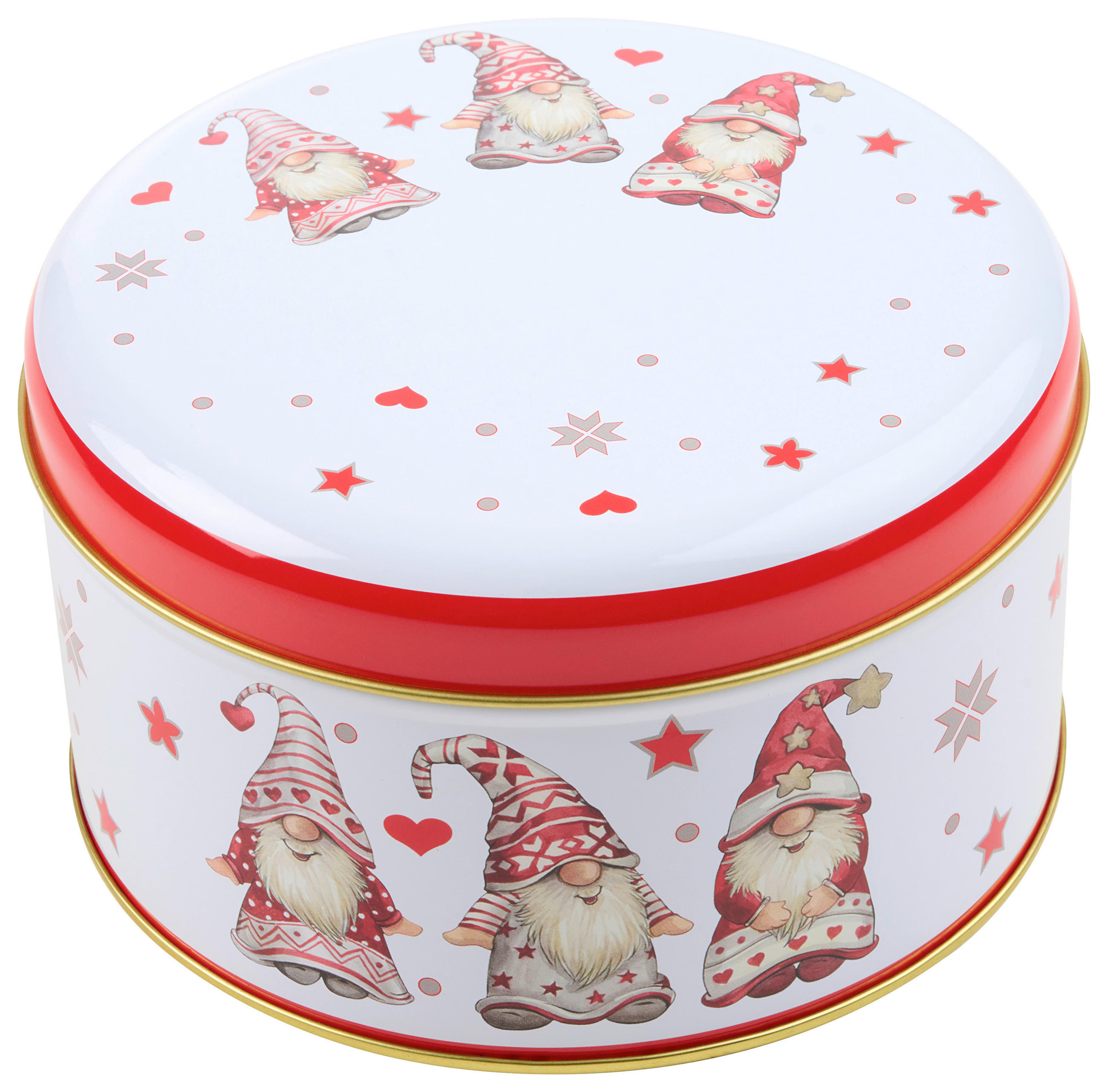 KEKSZESDOBOZ  1,21 l  - piros/fehér, Basics, fém (13,6/8,3cm) - X-Mas