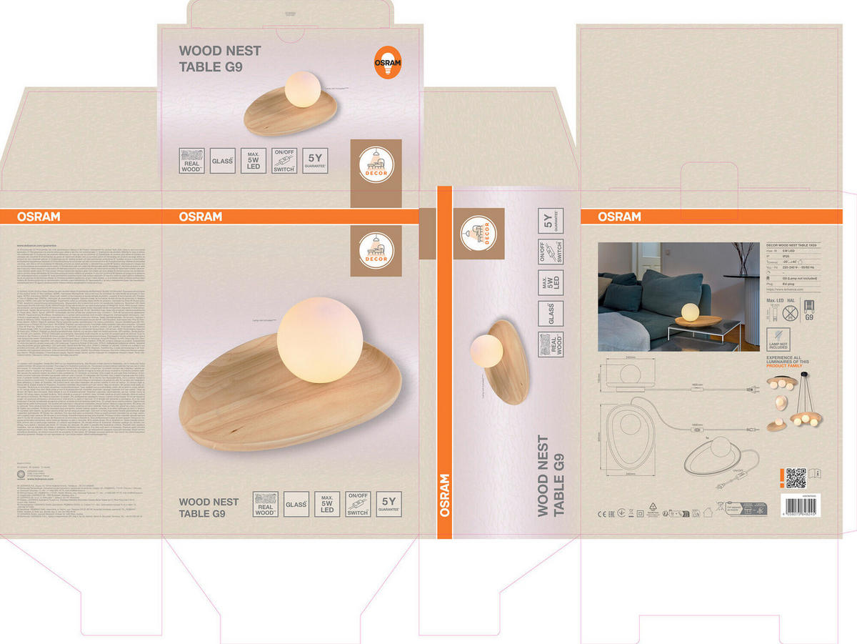 TISCHLEUCHTE 32,5/24/13,5 cm   - Naturfarben, Basics, Glas/Holz (32,5/24/13,5cm) - Osram