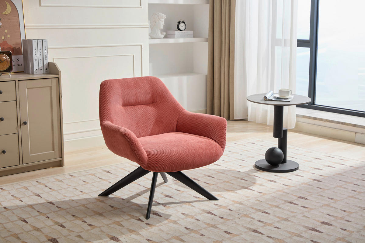 SESSEL in Cord Bronzefarben  - Schwarz/Bronzefarben, Modern, Textil/Metall (78/78/75cm) - MID.YOU