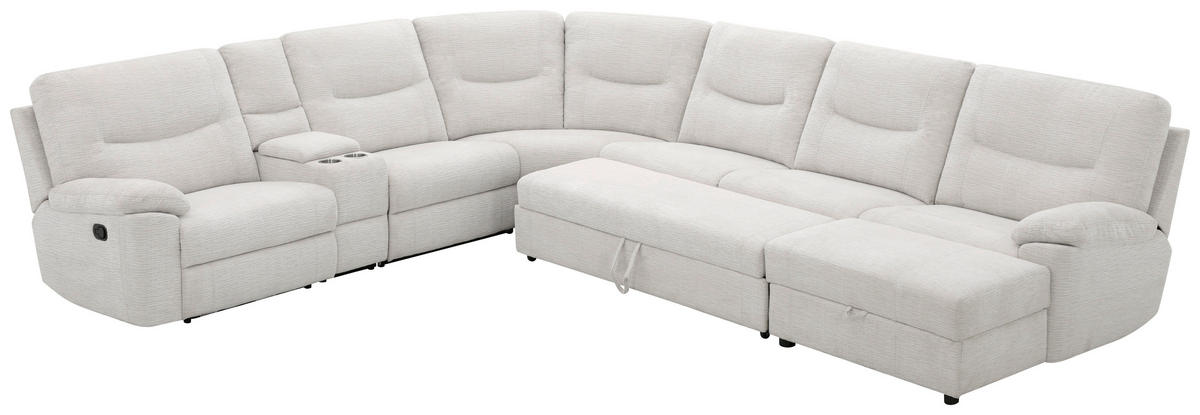 ECKSOFA Weiß Leinenoptik  - Schwarz/Weiß, KONVENTIONELL, Holz/Kunststoff (286/101/338cm) - Livetastic