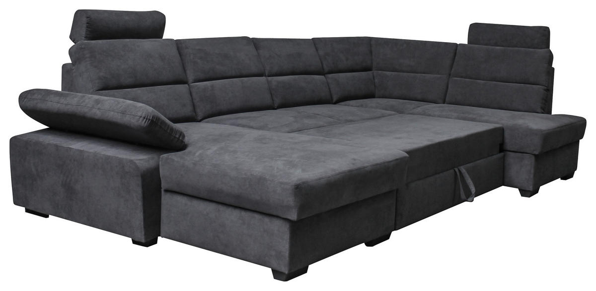 ECKSOFA Anthrazit Webstoff  - Anthrazit/Dunkelbraun, Design, Kunststoff/Textil (166/319/183cm) - Livetastic