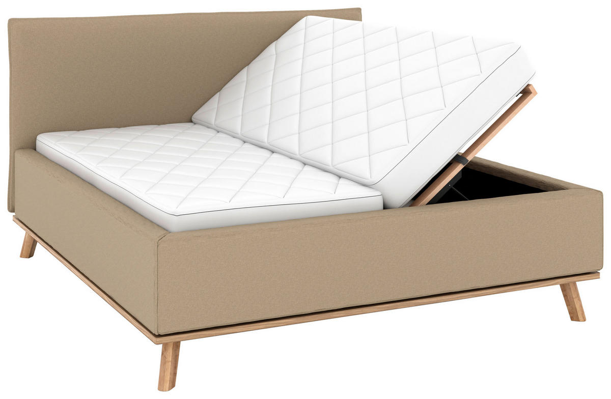 POLSTERBETT Matratze, Lattenrost, Bettkasten 160/200 cm  in Beige  - Eichefarben/Beige, Design, Holz/Textil (160/200cm) - Musterring