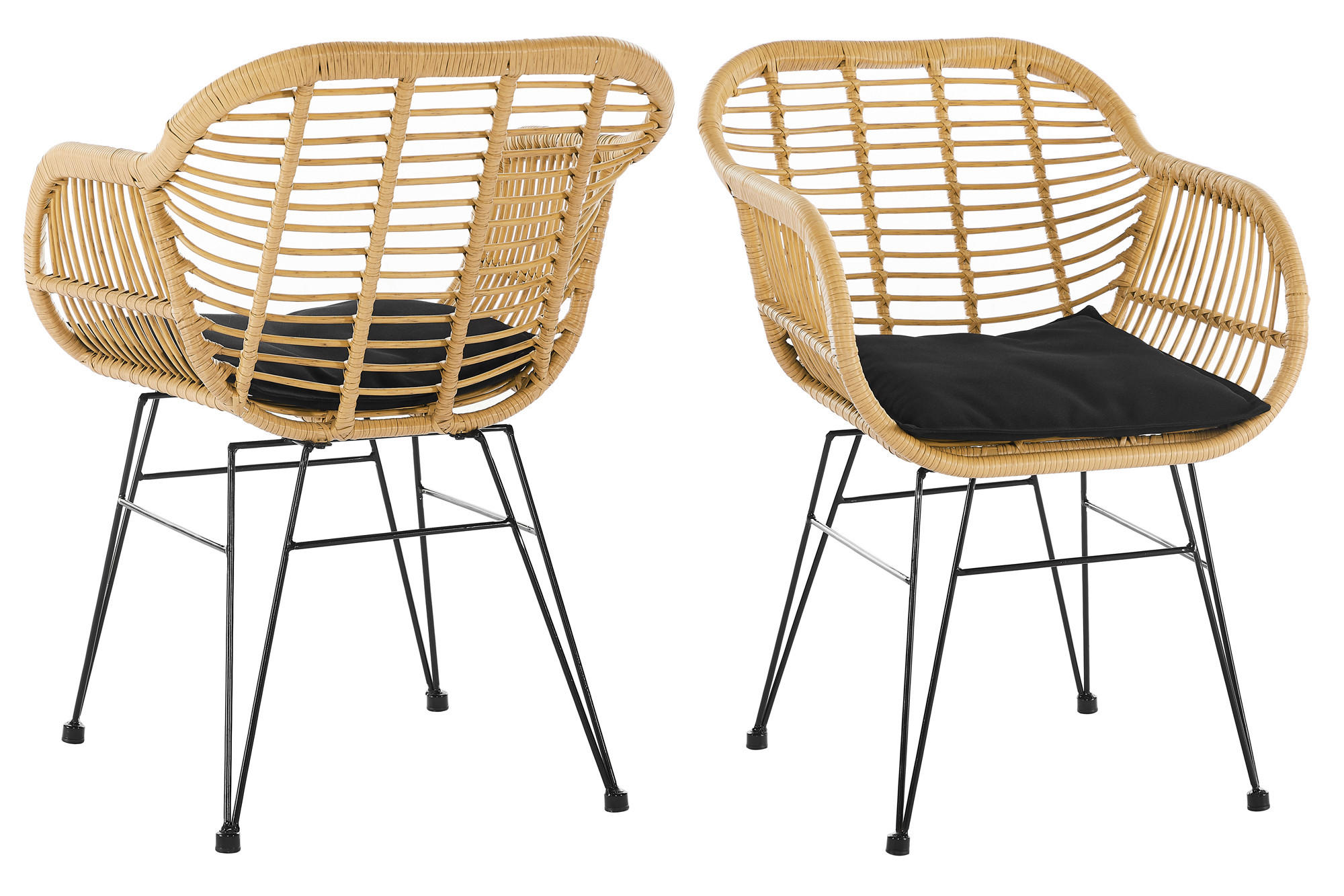 ARMLEHNSTUHL-SET 2 Stück  in  - Schwarz/Naturfarben, MODERN, Kunststoff/Metall (56/80/59cm) - Livetastic