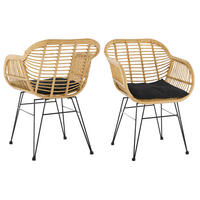 ARMLEHNSTUHL-SET 2 Stück  in  - Schwarz/Naturfarben, MODERN, Kunststoff/Metall (56/80/59cm) - Livetastic