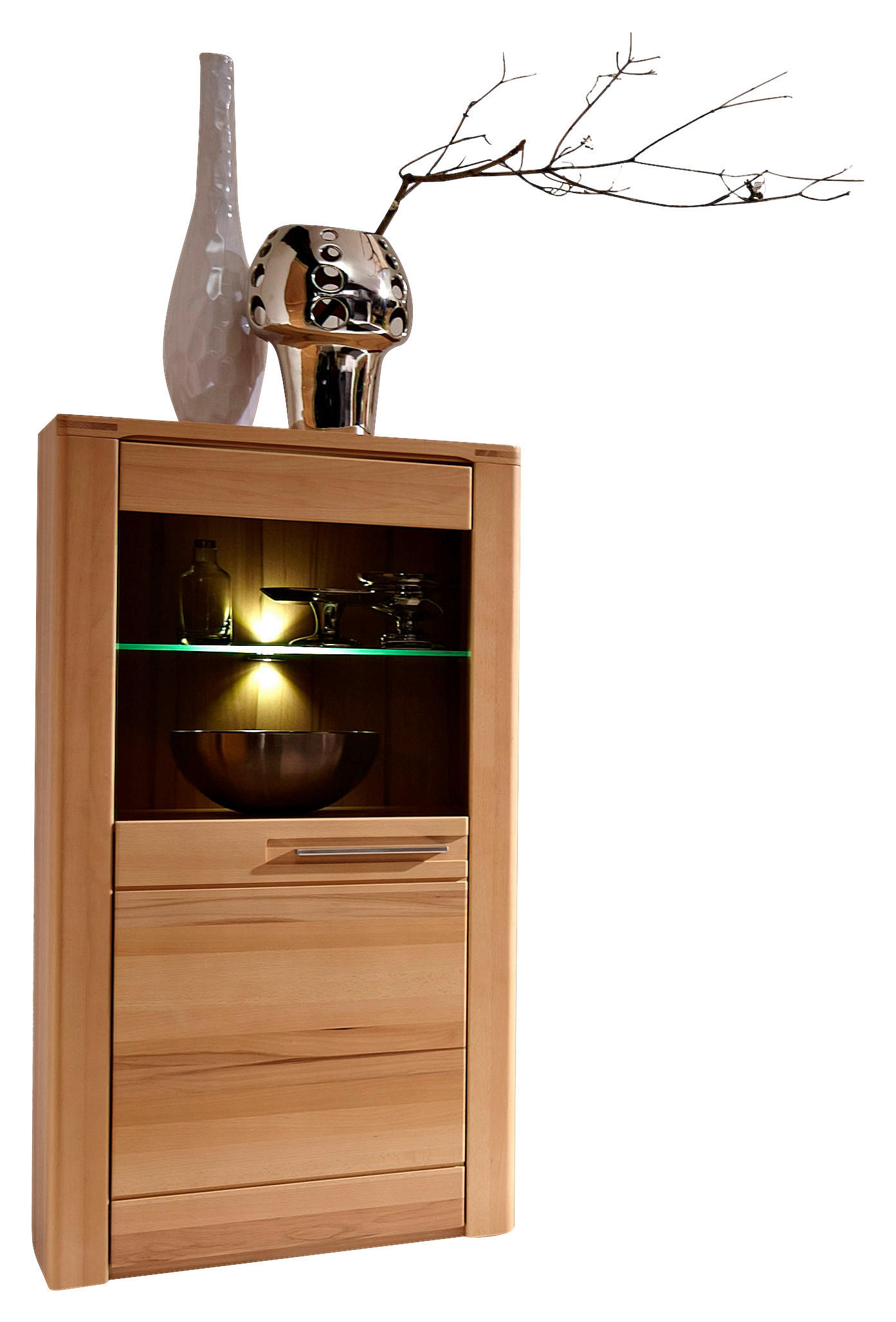 Vitrine Nature Plus B: 60 Cm Teilmassiv Mit Led Buchefarben