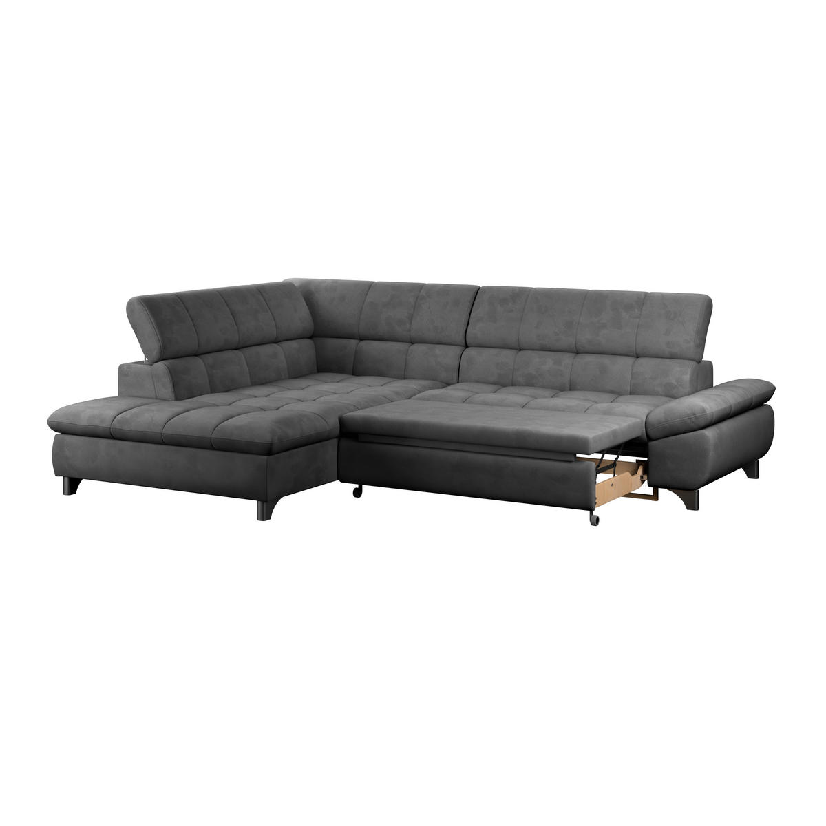 ECKSOFA Dunkelgrau Chenille  - Chromfarben/Dunkelgrau, KONVENTIONELL, Textil/Metall (234/312cm) - Livetastic