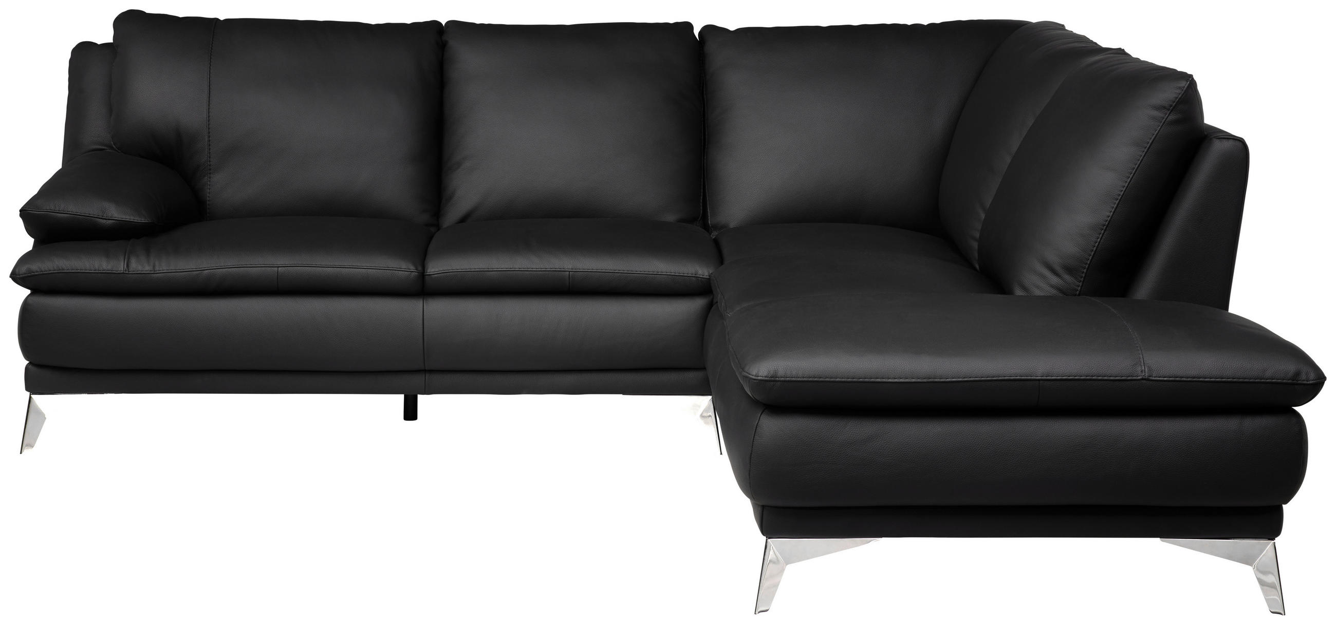 ECKSOFA Schwarz Echtleder  - Chromfarben/Schwarz, Design, Leder/Metall (252/224cm) - Novel