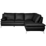ECKSOFA Schwarz Echtleder  - Chromfarben/Schwarz, Design, Leder/Metall (252/224cm) - Novel