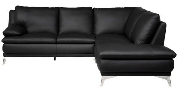 ECKSOFA Schwarz Echtleder  - Chromfarben/Schwarz, Design, Leder/Metall (252/224cm) - Novel