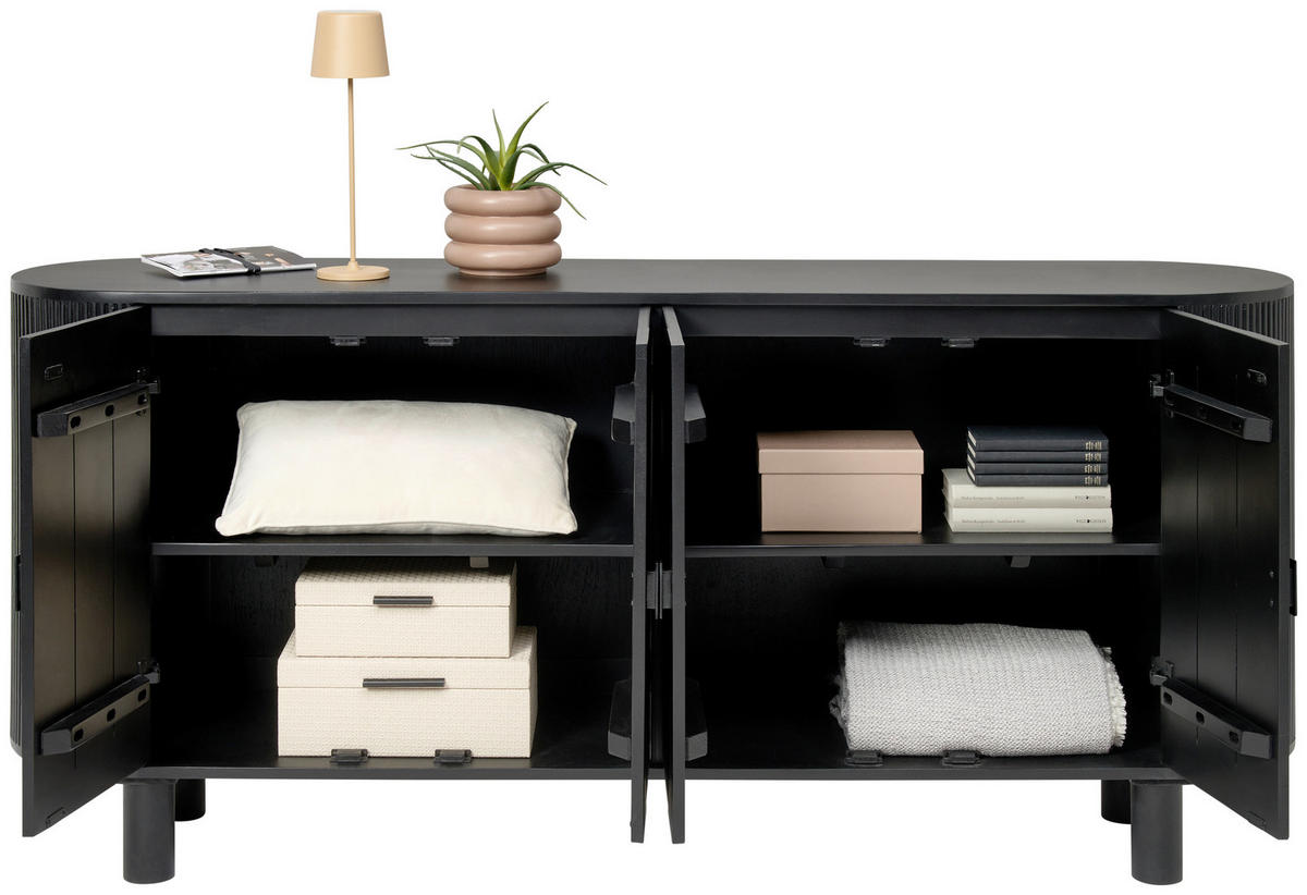SIDEBOARD Schwarz  180/80/40 cm  - Schwarz, Trend, Holz/Metall (180/80/40cm) - Ambia Garden