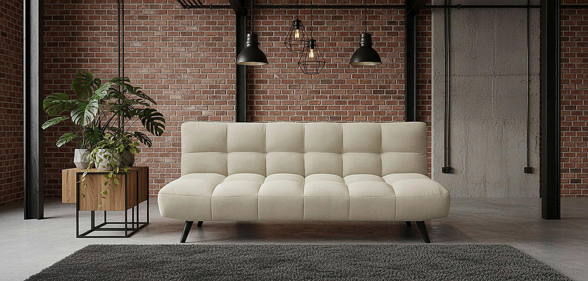 SCHLAFSOFA Flachgewebe Creme  - Creme/Schwarz, Design, Holz/Textil (183/78/92cm) - MID.YOU
