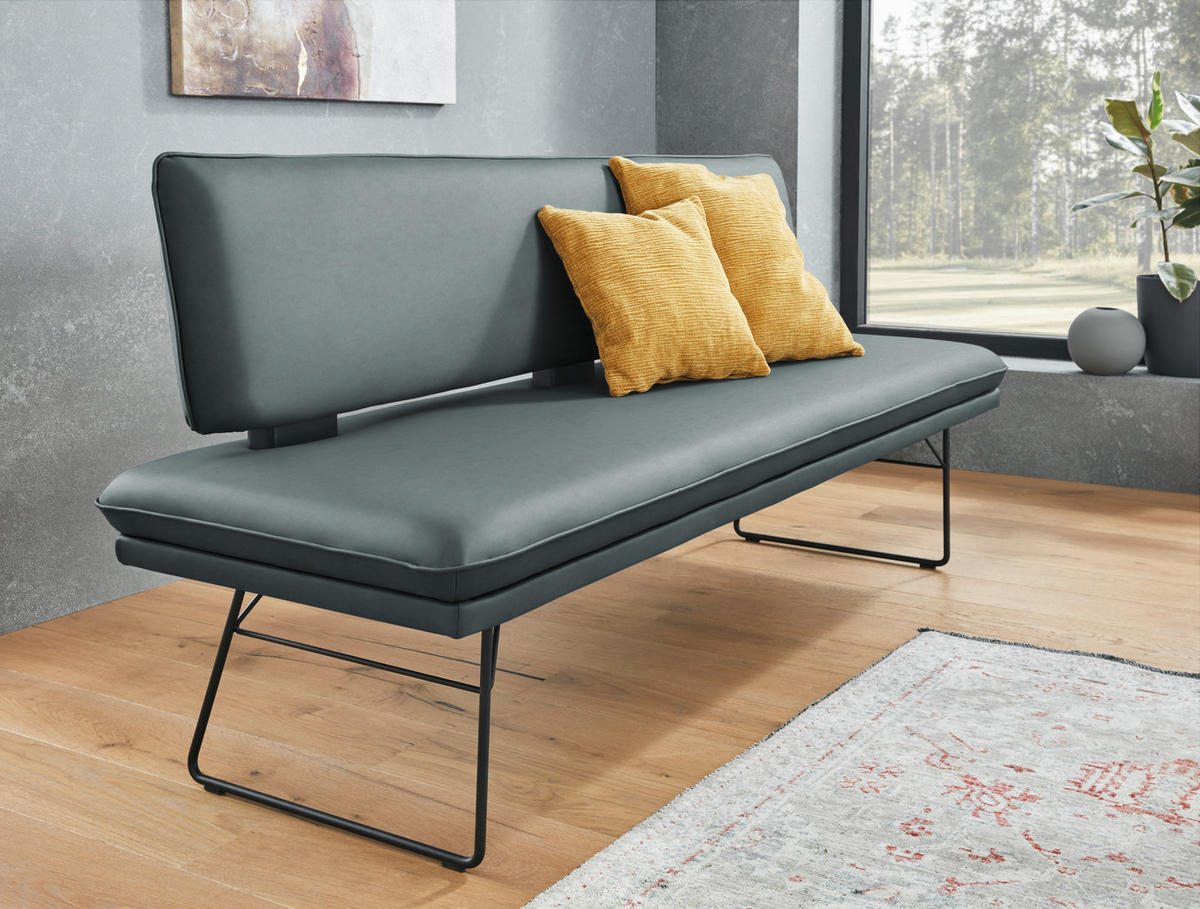 SITZBANK in Metall, Textil Schwarz, Graublau  - Graublau/Schwarz, Design, Textil/Metall (195/91/65cm) - Dieter Knoll