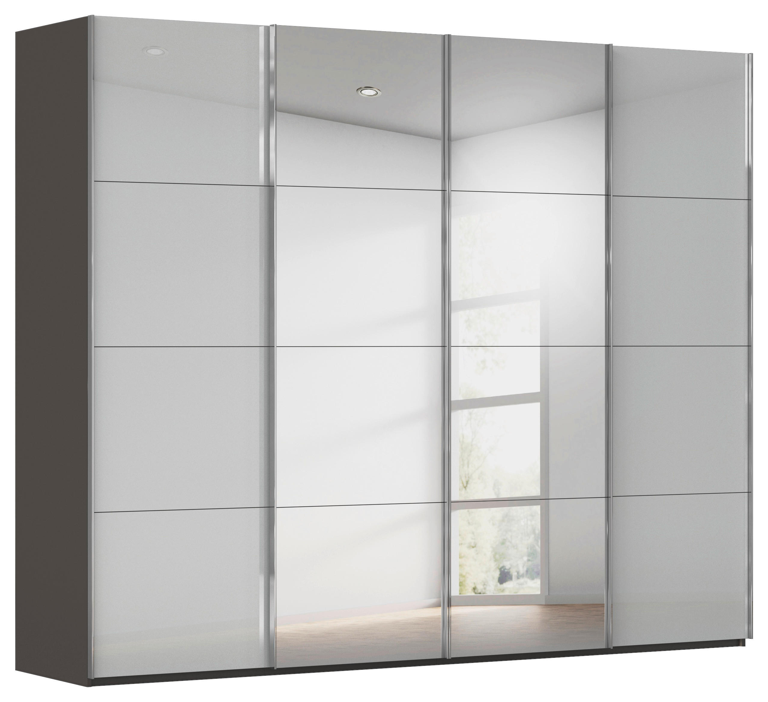 SCHWEBETÜRENSCHRANK 271/223/68 cm 4-türig Graphitfarben, Grau  - Chromfarben/Graphitfarben, Design, Glas/Holzwerkstoff (271/223/68cm) - Novel