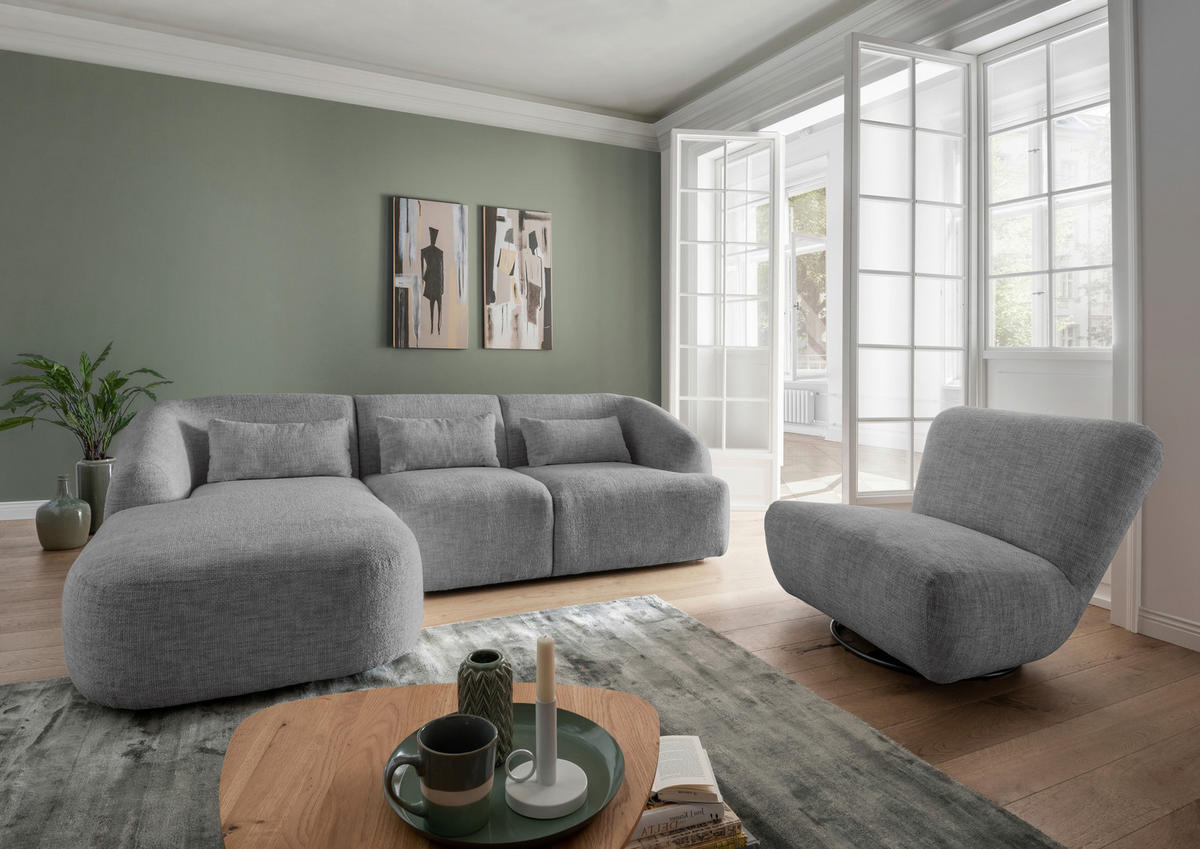 ECKSOFA in Struktur Silberfarben  - Silberfarben/Schwarz, Modern, Kunststoff/Textil (160/256cm) - Livetastic