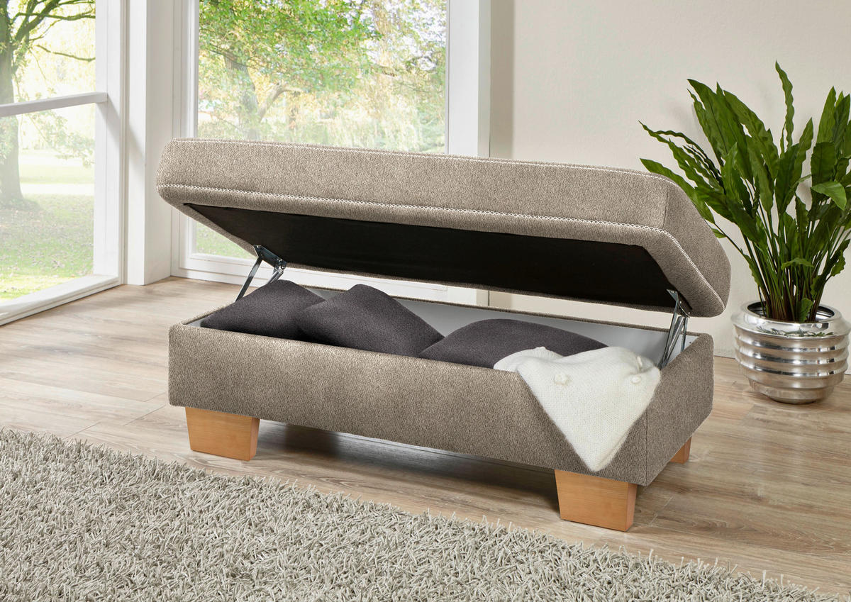 ECKSOFA in Mikrofaser Greige  - Greige/Eichefarben, Natur, Holz/Textil (273/226cm) - Beldomo System