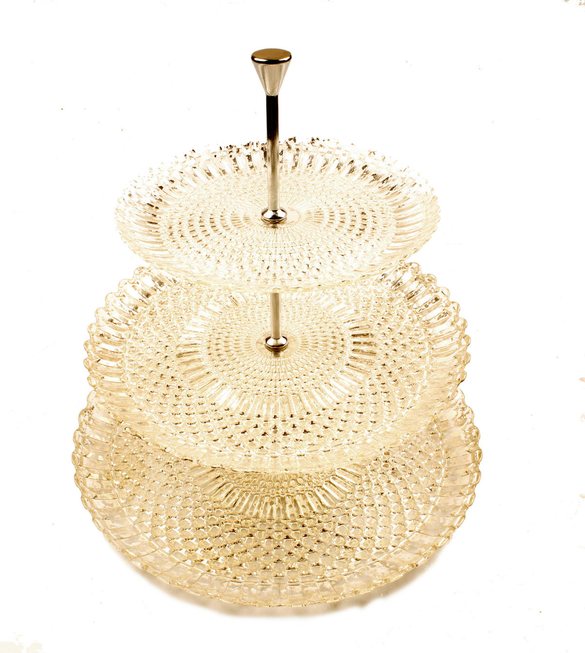 Platou Etajat Prăjituri cu 3 etaje - argintiu, Basics, sticlă/metal (21+28+33cm) - Ambia Home