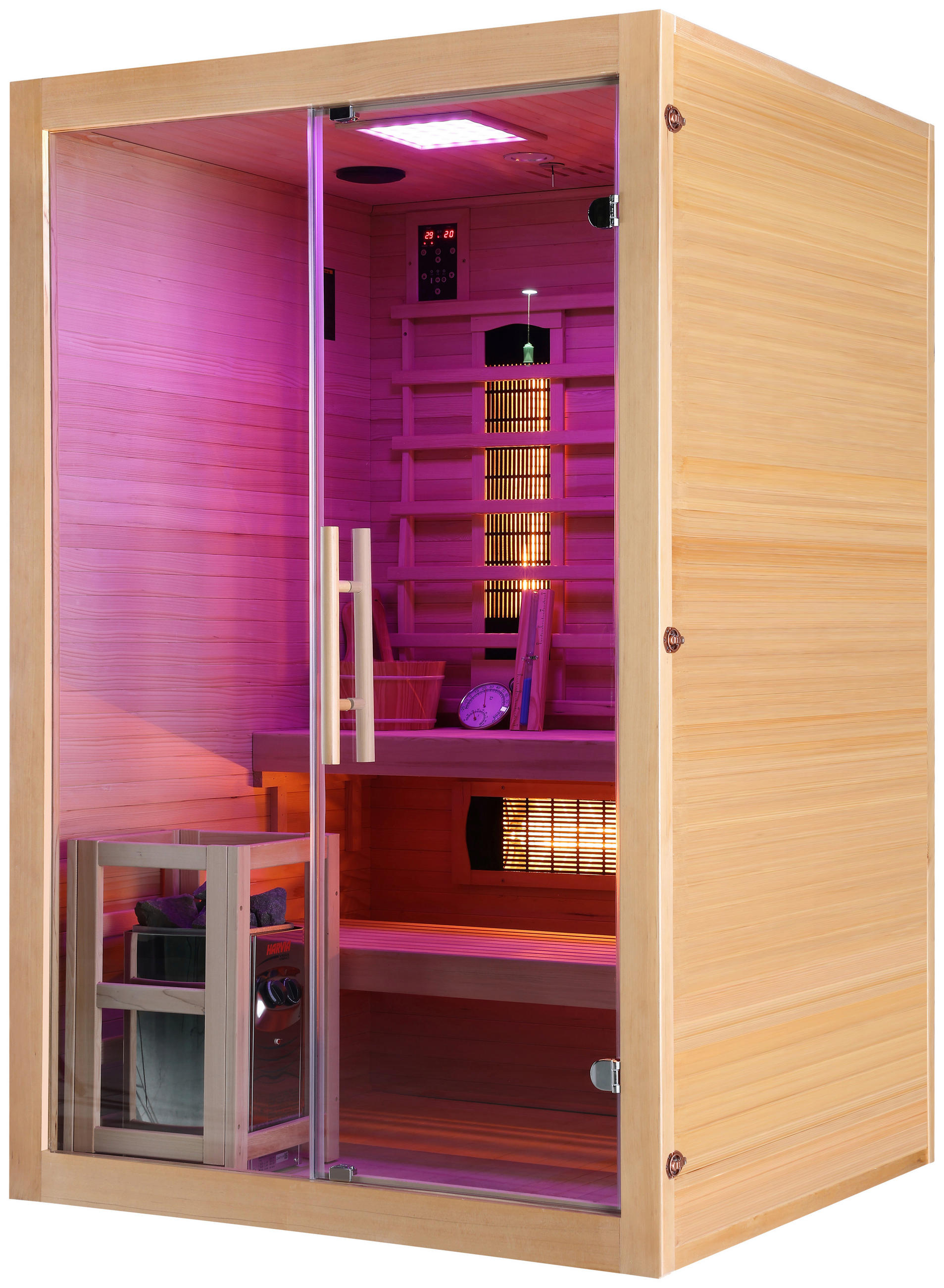 INFRAROTKABINE für 2 Personen  - Naturfarben, Basics, Glas/Holz (130/120/200cm) - Sanotechnik