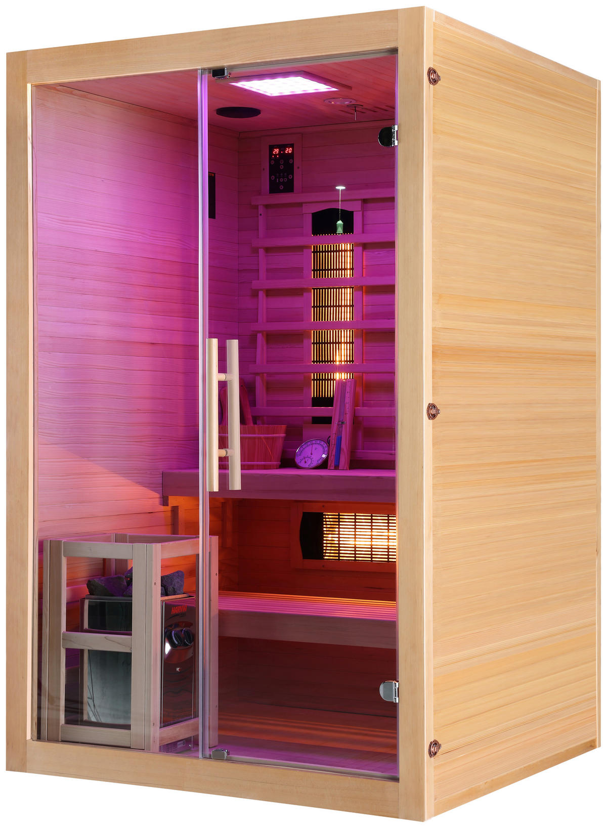 INFRAROTKABINE für 2 Personen  - Naturfarben, Basics, Glas/Holz (130/120/200cm) - Sanotechnik