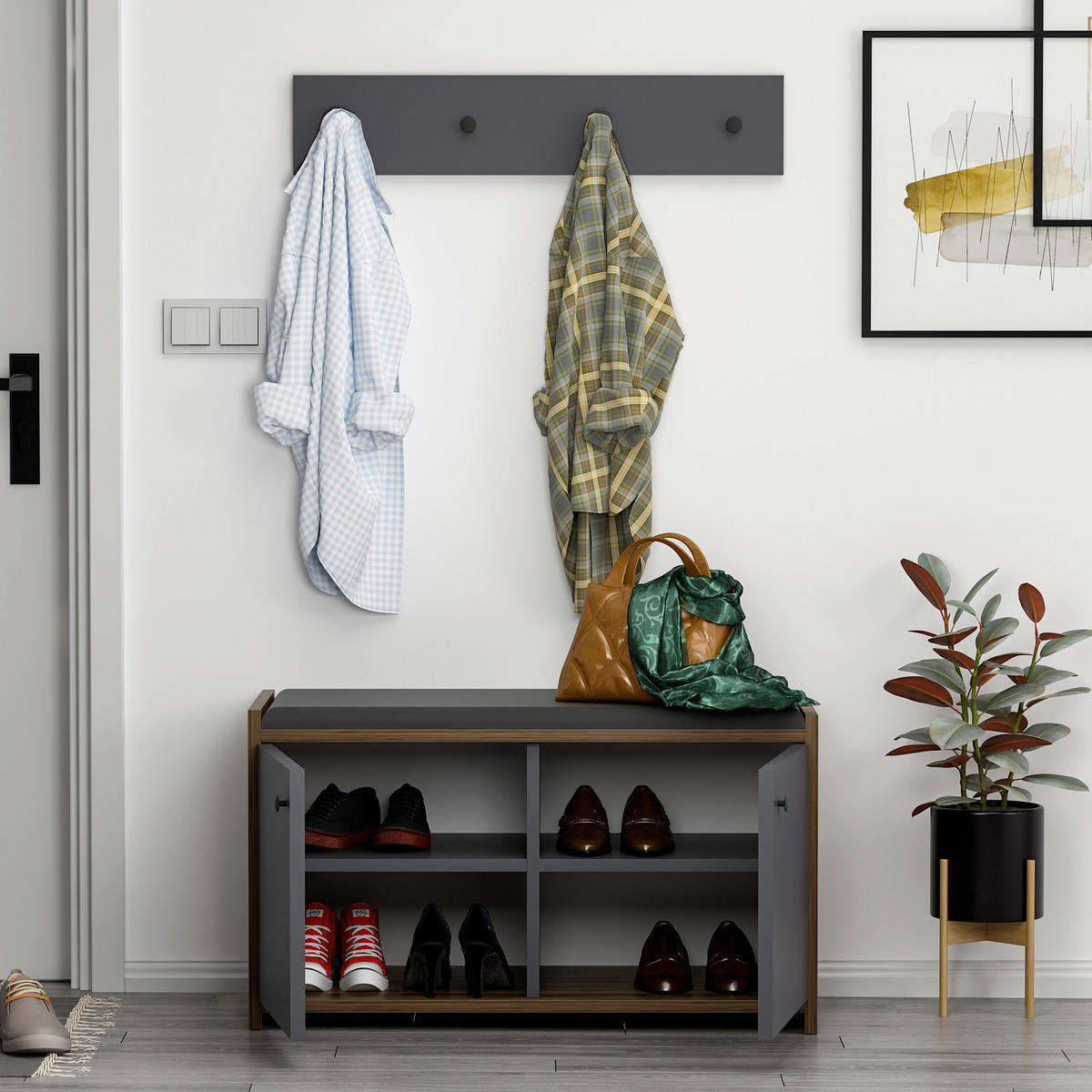 GARDEROBE 2-teilig  in 80/45/35 cm  - Anthrazit, Design, Holzwerkstoff (80/45/35cm) - Livetastic