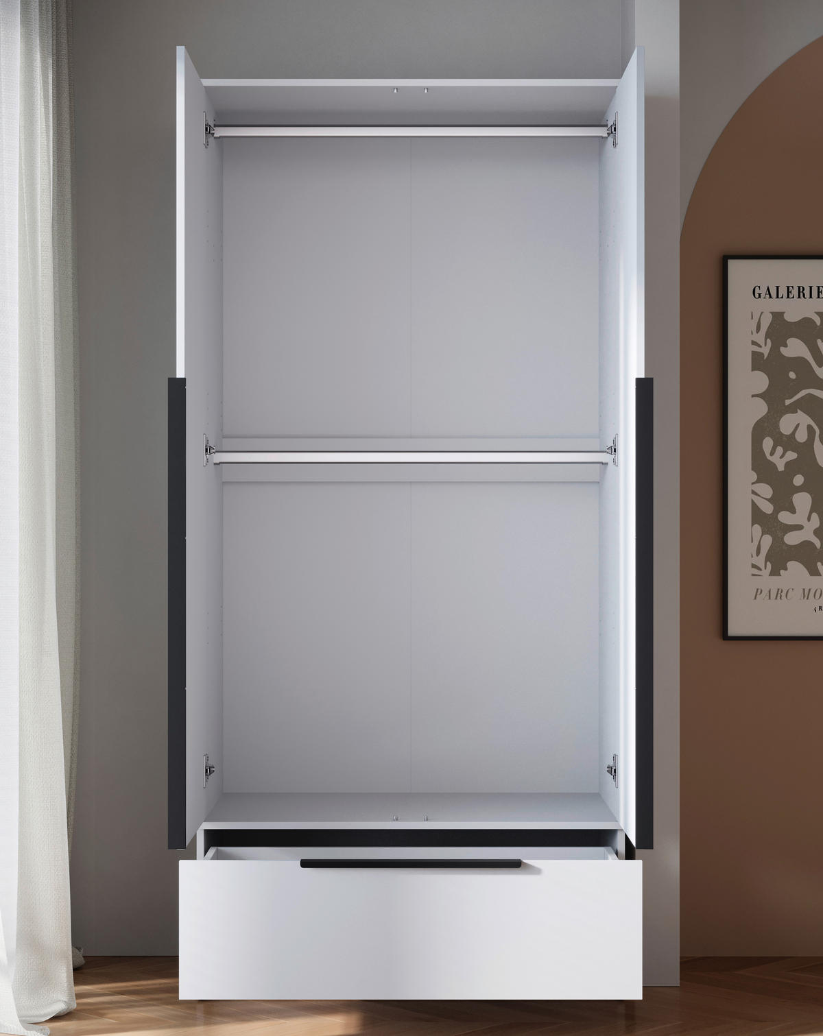 KLEIDERSCHRANK Weiss  - Weiss/Schwarz, Konventionell, Holzwerkstoff/Metall (90,2/192,9/51cm) - MID.YOU