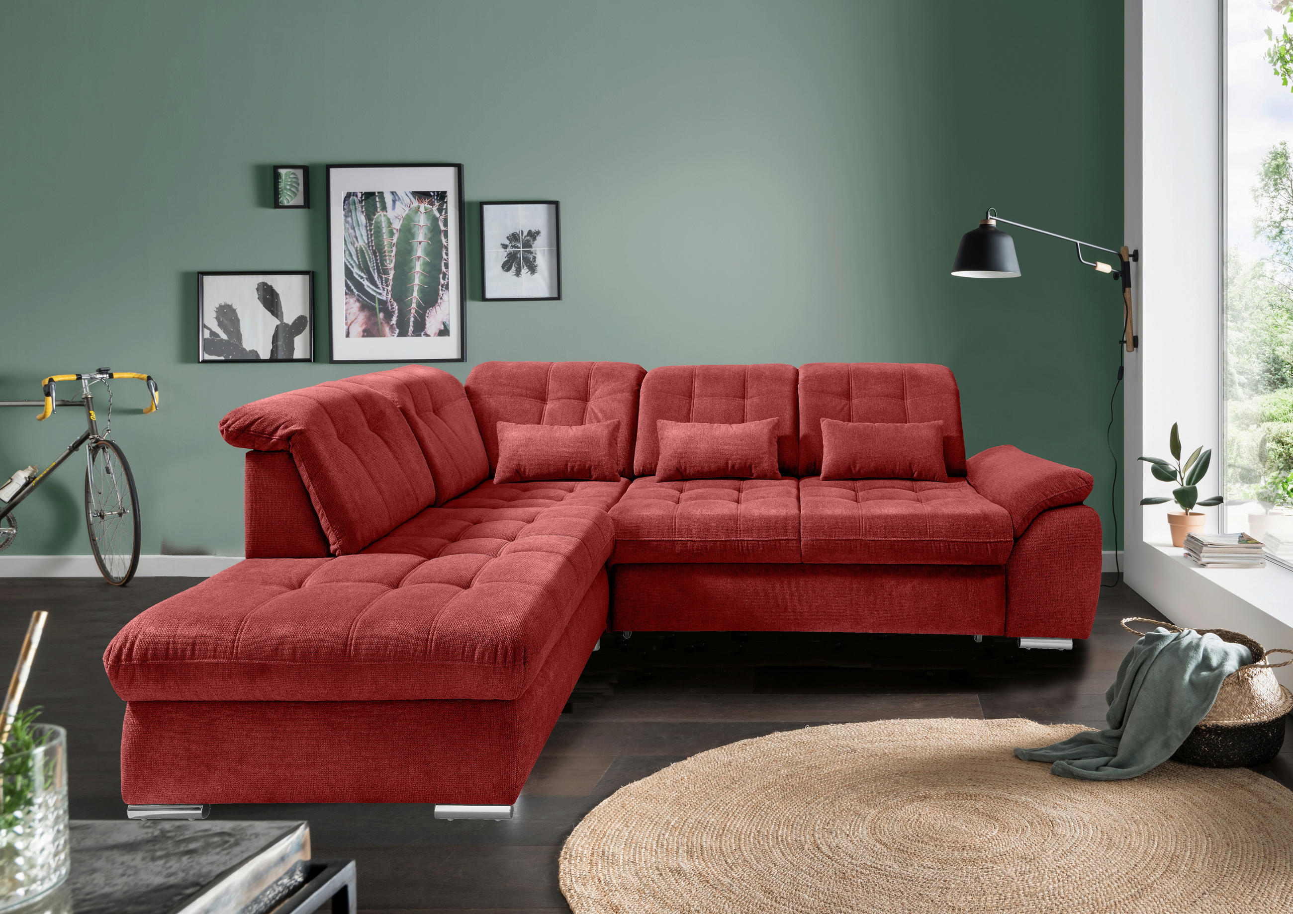 ECKSOFA Flachgewebe Rot  - Chromfarben/Rot, Modern, Textil/Metall (254/308cm) - Livetastic