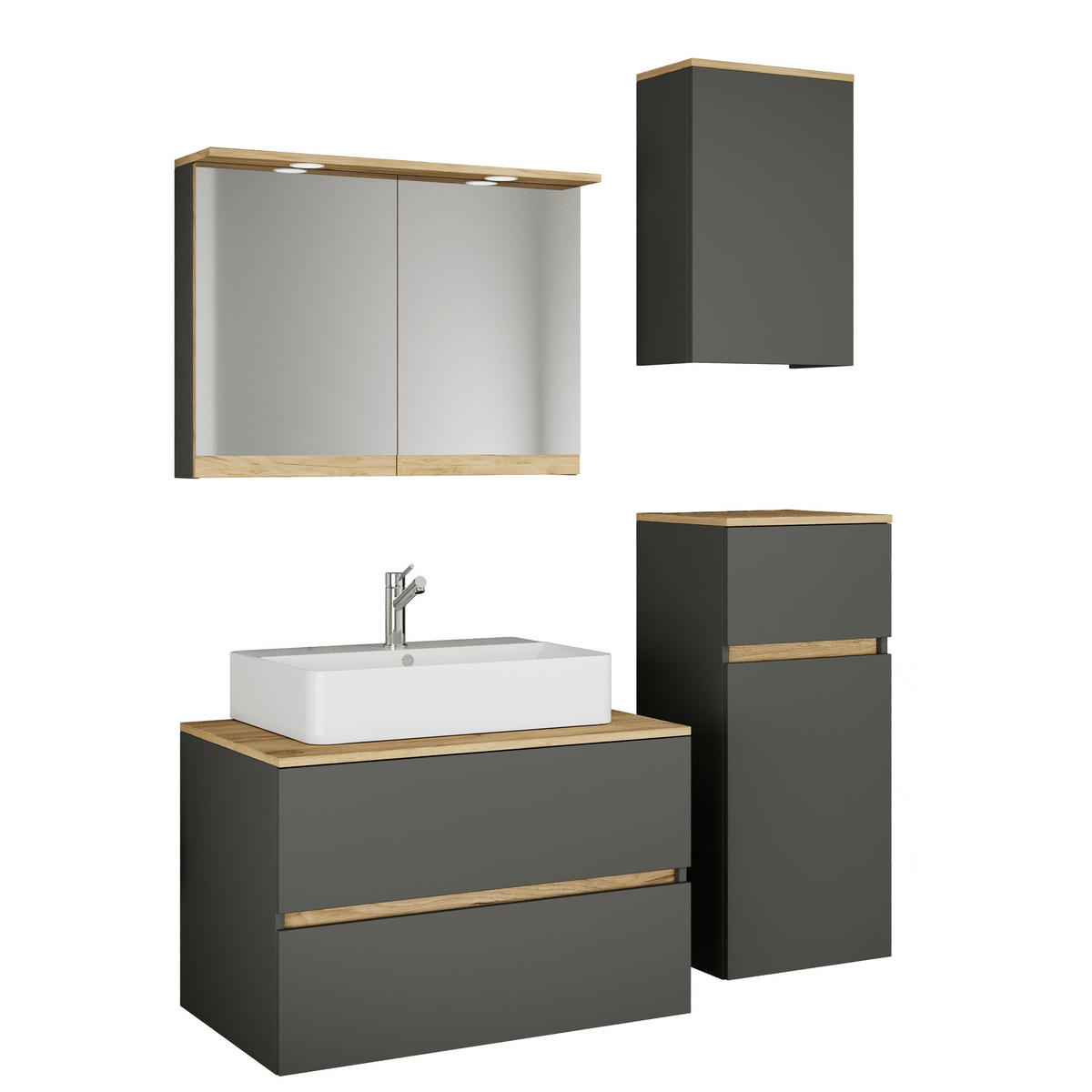 BADEZIMMER 5-teilig  in 120 cm  - Honigeiche/Anthrazit, Trend, Keramik/Holzwerkstoff (120cm) - MID.YOU