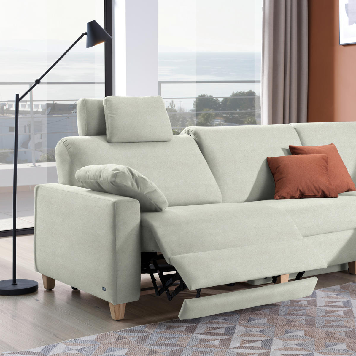 ECKSOFA in Flachgewebe Silberfarben  261/203 cm  - Eichefarben/Silberfarben, KONVENTIONELL, Holz/Textil (261/203cm) - Sedda