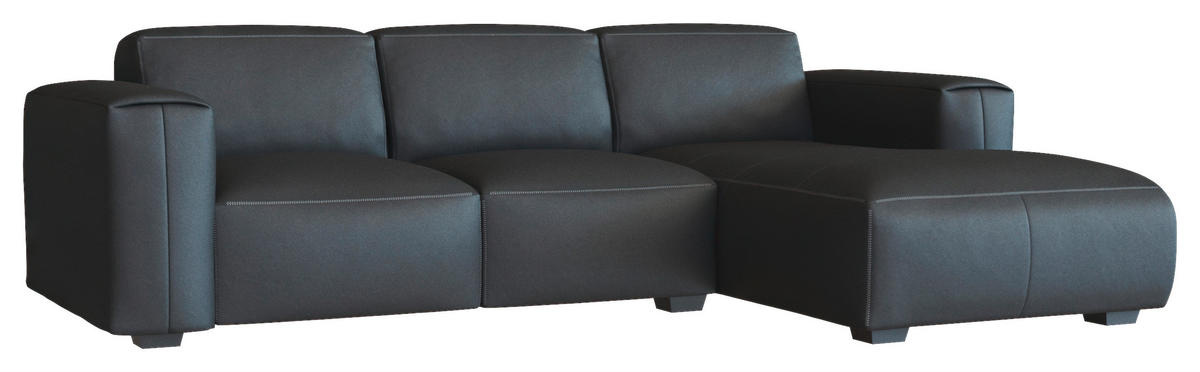 ECKSOFA Schwarz Echtleder  - Schwarz, Design, Leder/Holz (251/171cm) - Livetastic