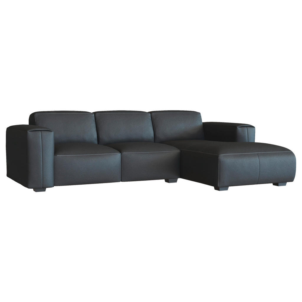 Thumbnail - Livetastic Ecksofa, Schwarz, Leder, Echtleder, Birke, vollmassiv, 3-Sitzer, Ottomane rechts, L-Form, 251x171 cm, FSC Mix...