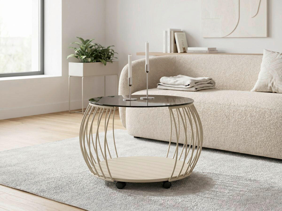 COUCHTISCH Sicherheitsglas 60/60/46 cm rund Creme  - Creme, Design, Glas/Holzwerkstoff (60/60/46cm) - Xora