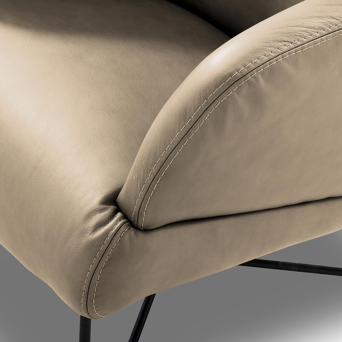 SESSELSET Echtleder Hellgrau  - Hellgrau/Kirschrot, Design, Leder/Metall (67/87/74cm) - Livetastic