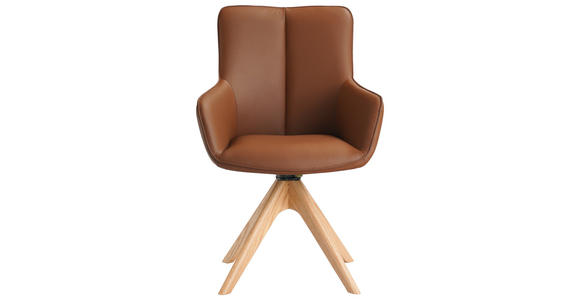 ARMLEHNSTUHL in Eisen Echtleder pigmentiert - Eichefarben/Cognac, MODERN, Leder/Holz (64/87/60cm) - Novel