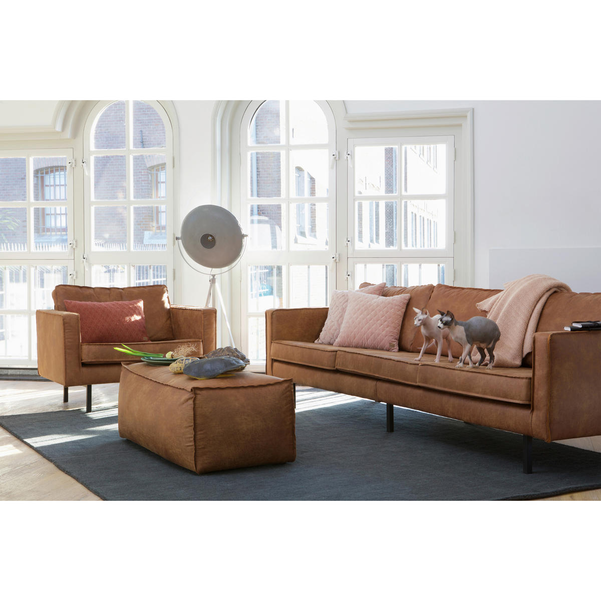HOCKER in Leder Cognac  - Cognac, Design, Leder (120/43/60cm) - Livetastic