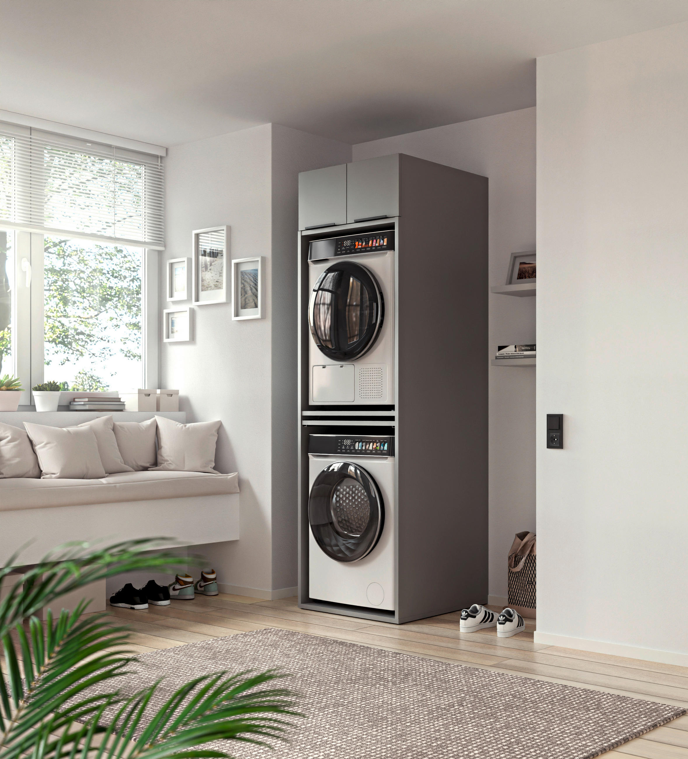 WASCHMASCHINENSCHRANK 70/220/68 cm  in Grau  - Schwarz/Grau, Basics, Holzwerkstoff/Kunststoff (70/220/68cm) - MID.YOU