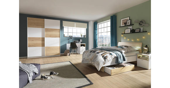 SCHREIBTISCH - Eichefarben/Alufarben, Design, Holzwerkstoff/Metall (120/74/70cm) - Hom`in