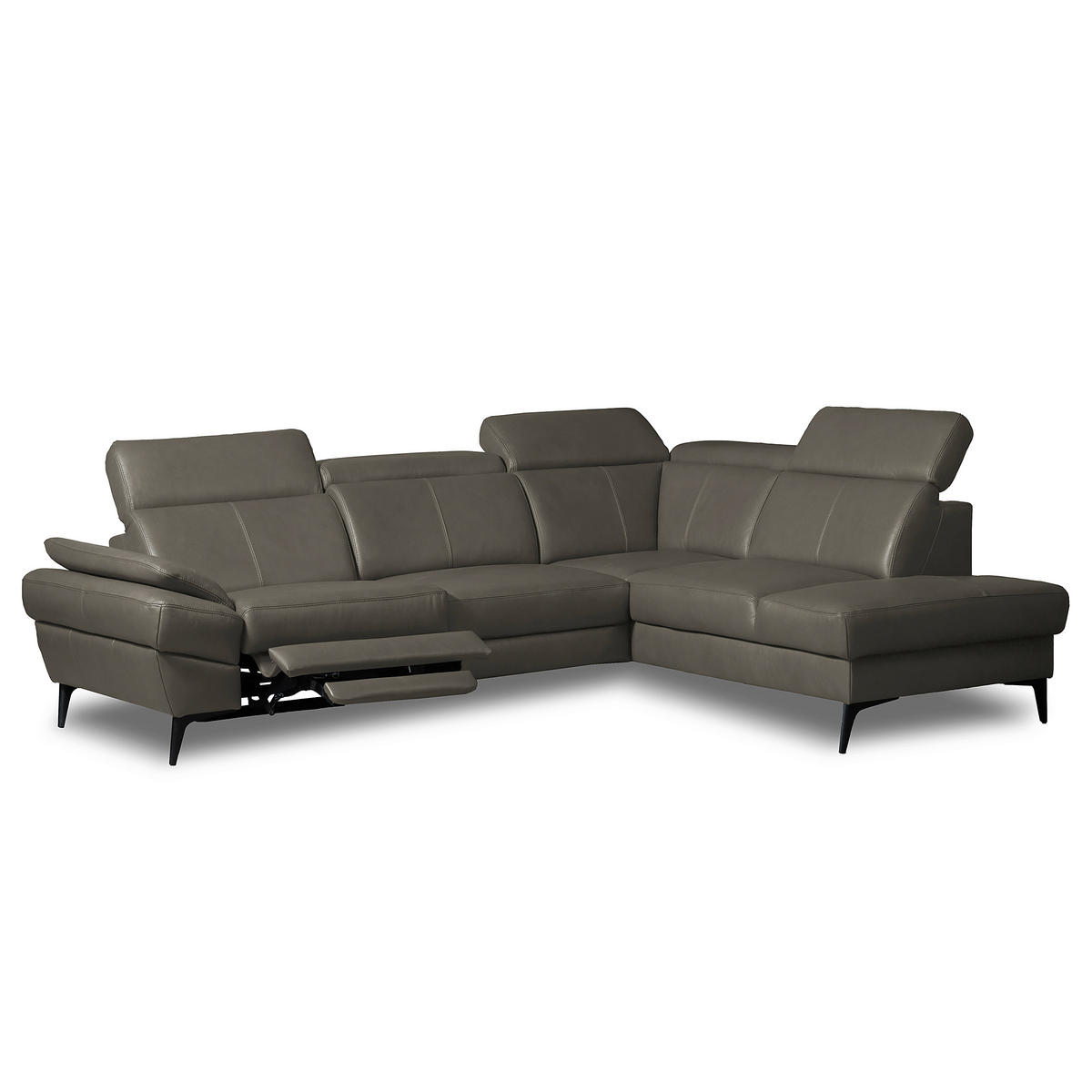 ECKSOFA Lederlook Echtleder Schlammfarben  - Schlammfarben/Schwarz, Design, Leder/Textil (264/211cm) - Livetastic