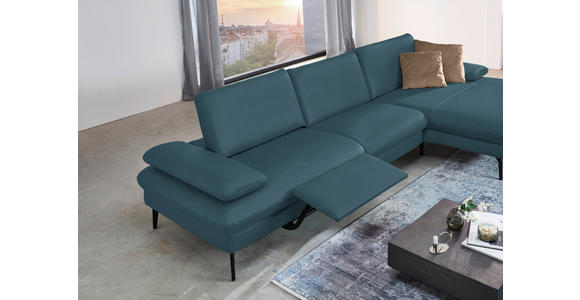 ECKSOFA in Echtleder Blau  - Blau/Schwarz, Design, Leder/Metall (325/157cm) - Dieter Knoll